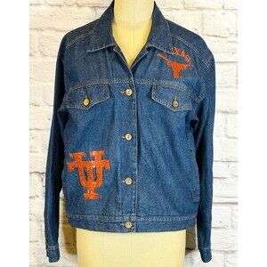 University of Texas UT Longhorn Embroidered Custom Denim Trucker Crop Jacket MED